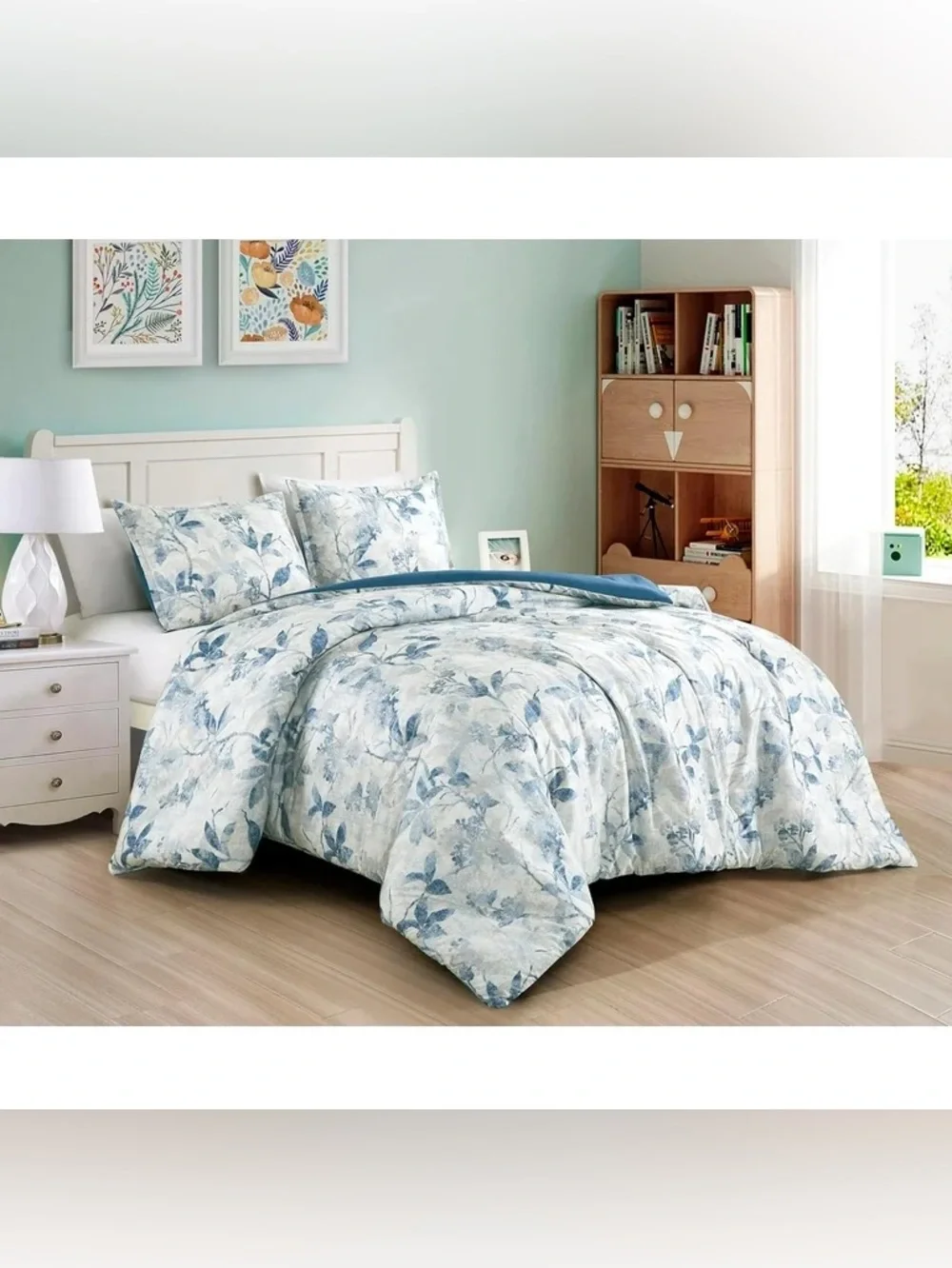 Blue Floral queen 3 piece Comforter Set